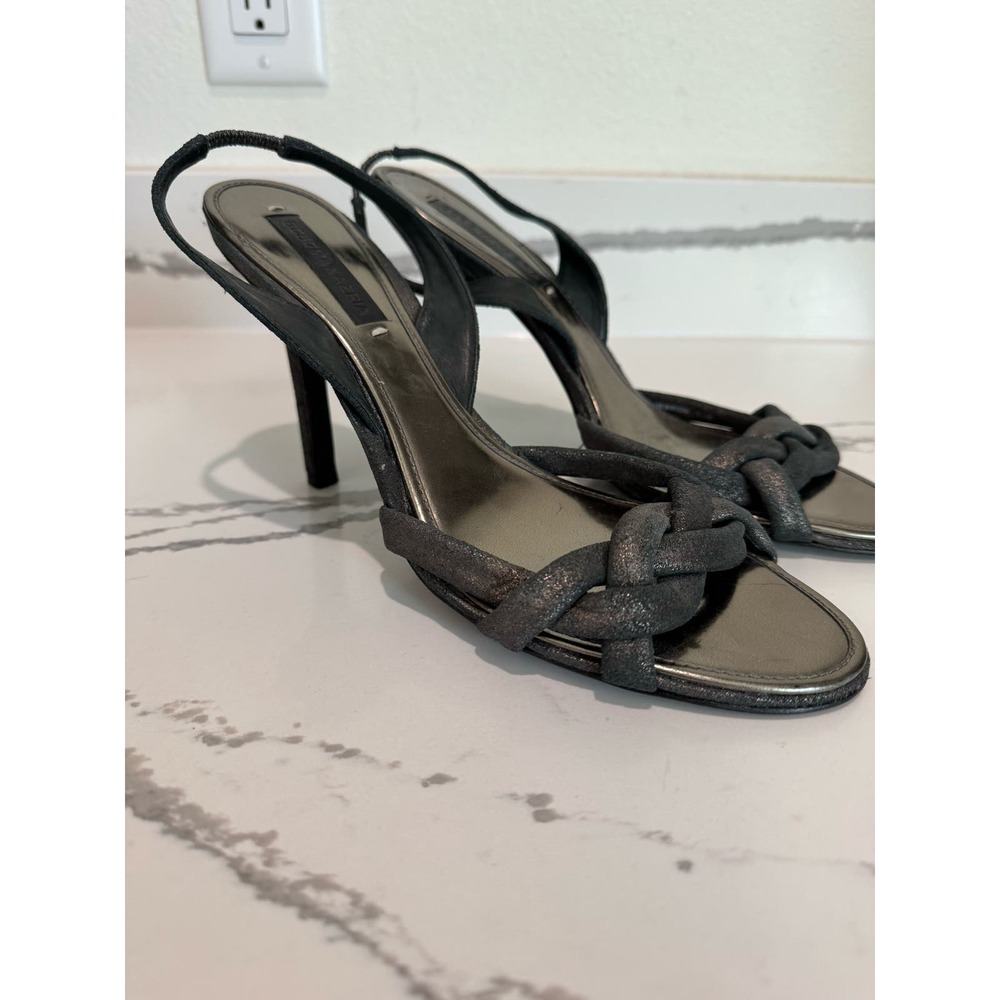 BCBG‎ Maxazria Silver Sling-Back Heels All Leather Women's Size 9.5 B